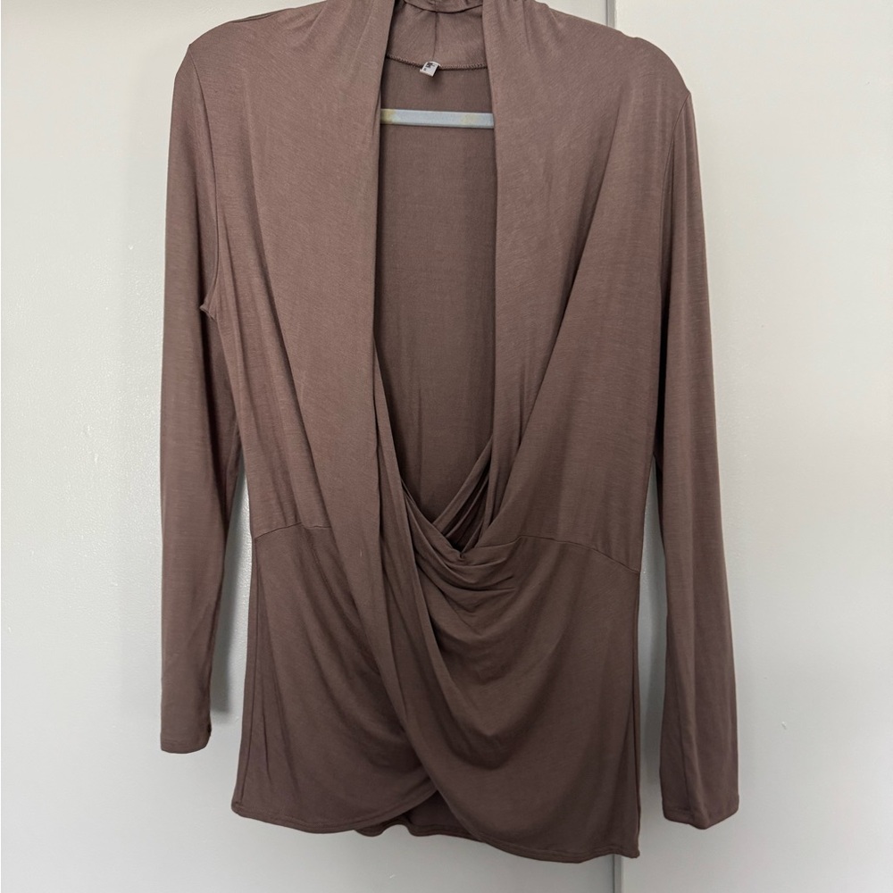 Brown Draped Long Sleeve Top